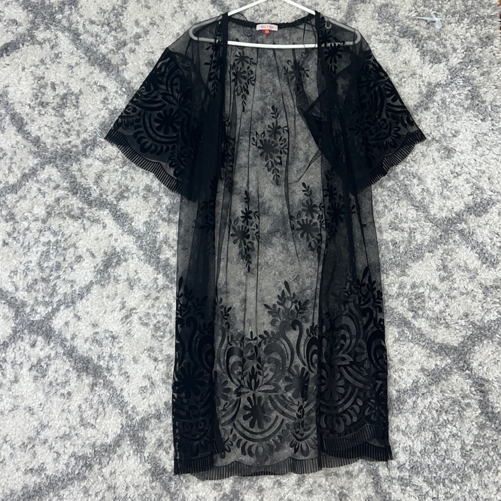 Black swimsuit cover with black velvet detail